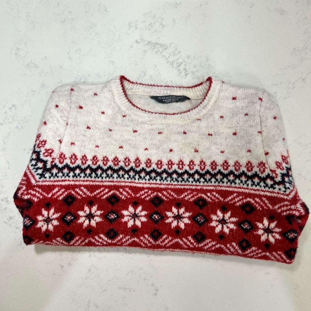 Primark Men's Festive Red and White Crewneck Sweater - Picture 2 of 8